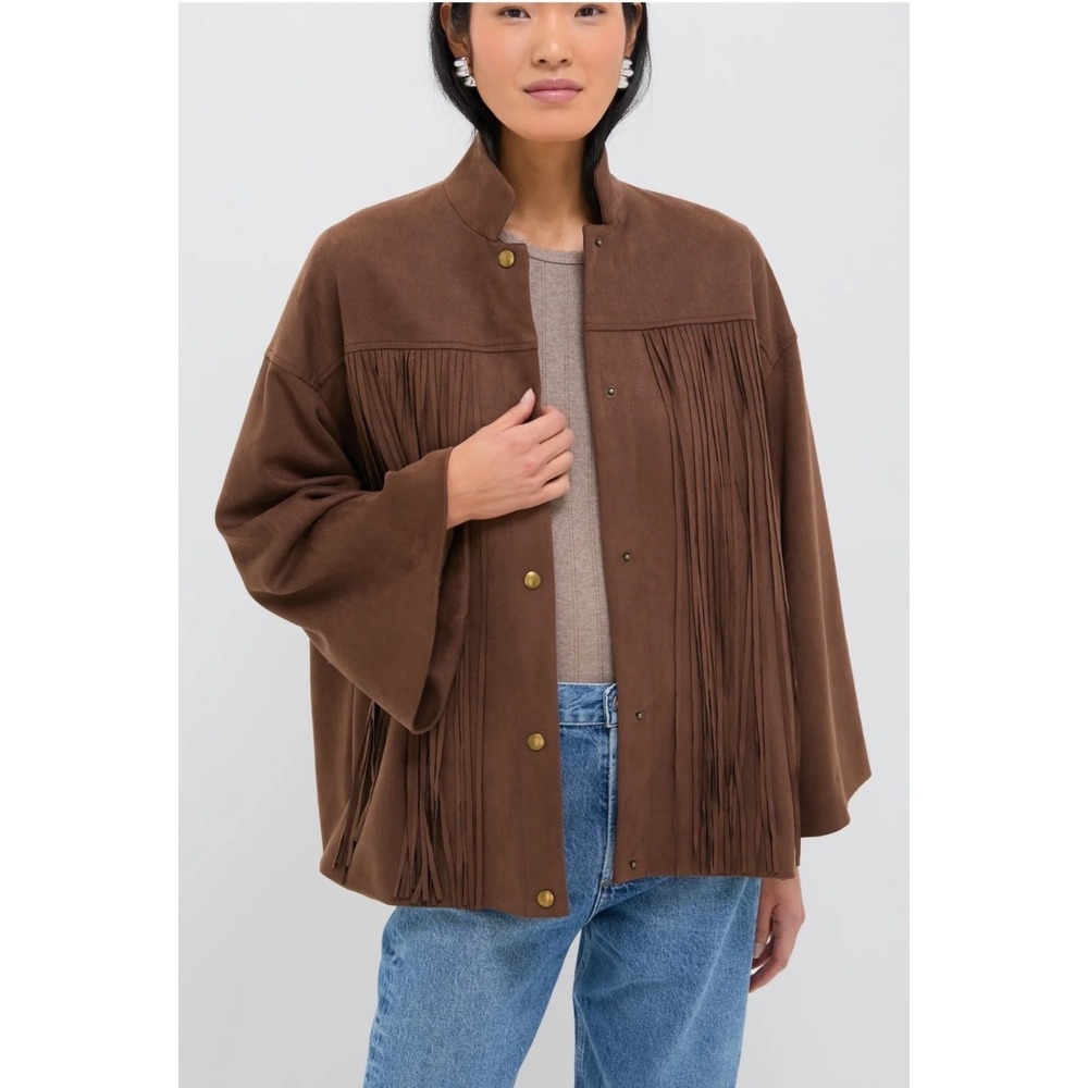 Tuckernuck Chocolate Suede Fringe Marant Shirt Jacket Brown Shacket XL NWT - Picture 2 of 10